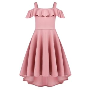 Arshiner Girls Summer Dress Off Shoulder Flutter Sleeve Midi Swing Cassual Formal Dresses with Pocket