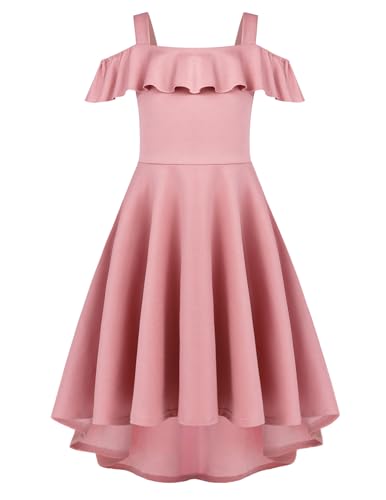 Arshiner Girls Summer Dress Off Shoulder Flutter Sleeve Midi Swing Cassual Formal Dresses with Pocket