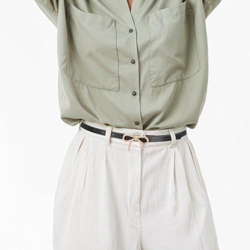 Womens Leather Belt, Skinny Gold Bow Belt Ladies Thin Waist Belt for Pants Dresses Jeans2