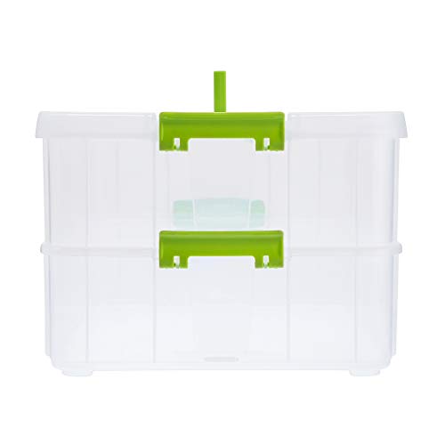 Btsky 2 Layer Stack & Carry Box, Plastic Multipurpose Portable Storage Container Box Handled Organizer Storage Box For Organizing Stationery, Sewing, Art Craft, Jewelry And Beauty Supplies Green #TOP4
