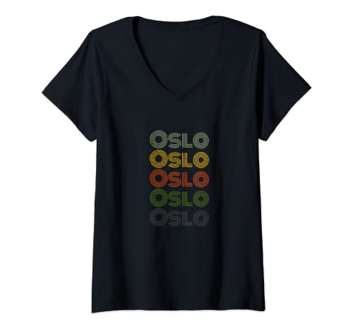 Mujer Noruega, ciudad de los 70, retro, vintage, Oslo Camiseta Cuello V