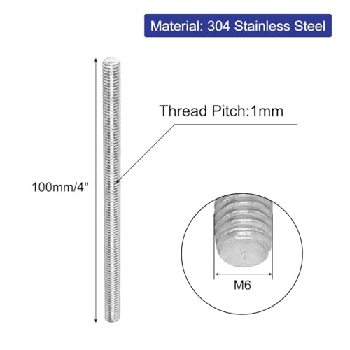 sourcing map 5 Stück Gewindestangen M6x100mm Edelstahl 304 Gewindestift Metrischem Vollgewinde Bar Gewindestäbe für Befestigung CNC-Werkzeugmaschinen 3D-Drucker Industrie Geräte