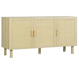 HOMCOM Aparador con 2 Puertas de Rejilla de Ratán 136x41x70 cm Natural