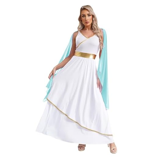 iiniim Disfraz de Diosa Griega Romana para Mujer Adulto Vestido Romano con Disfraz Diosa Atenea de Carnaval Halloween Navidad S-4XL Azul Claro S