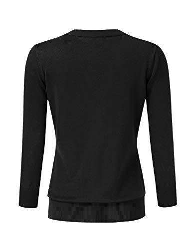 Leadingstar Women's Cardigan Tops 3/4 Sleeve Botton Down Knit Sweater Wear Alone Or Match With Dress Black Medium #TOP2