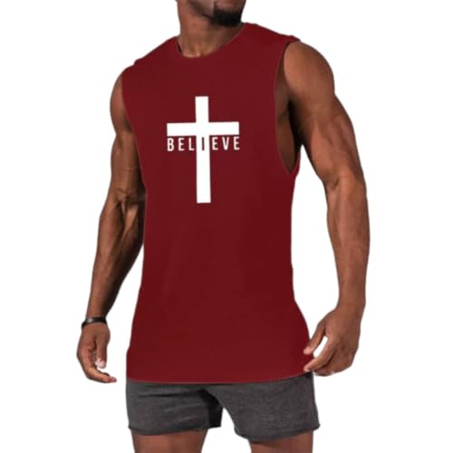 MEIMIYI Achselshirts Männer Ärmellos Sport Muskelshirt Casual Komfortabel Trägershirts Fitness Atmungsaktiv Laufshirt Gym Workout Tank Top Herren D-Red XL