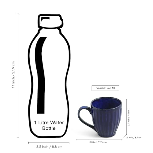 Image of ExclusiveLane 'Midnight Ribbed' Hand-Embossed Ceramic Coffee Mug Ceramic Mugs for Milk Chai Tea Cup (Set of 4, 260 ML, Microwave Safe)