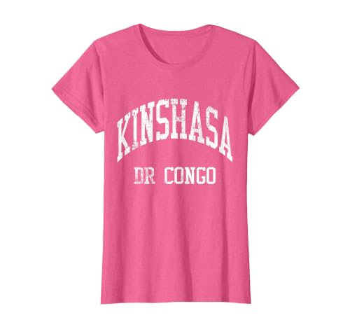 Kinshasa DR Congo Retro 70s College Sports Style T-Shirt, Women, Pink Heather, Large