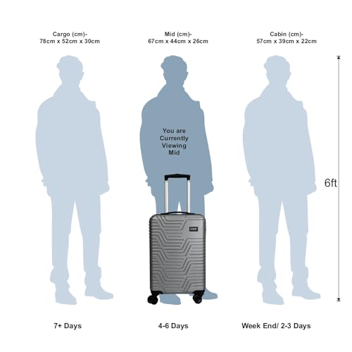 ALKOSIGN-Aqua-67-cm-Mid-Polycarbonate-Hard-Sided-8-Wheel-360-Degree-Spinner-Check-in-Medium-Size-LuggageSuitcaseTrolley-BagTravel-Bag-Silver