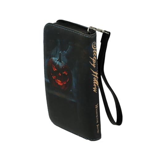 Black The Legend of Sleepy Hollow Book Wallet Wristlet – Spooky ID Holder, Snap Close, Zipper Coin Pouch, 4 Card Slots, and Bill Pockets – Perfect for Gothic and Horror Fans3