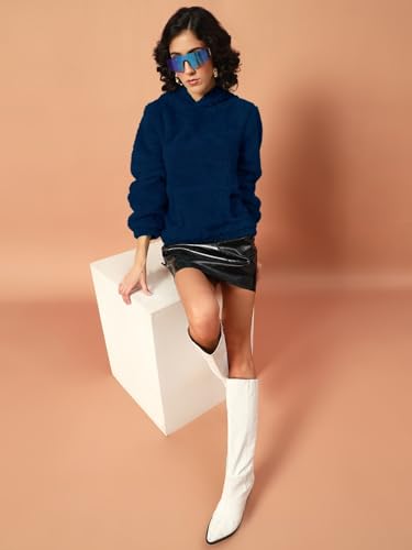 Image of THE DRY STATE Women's Basic Fit Teddy Fur Hoodie with Kangaroo Pocket