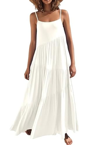 Image of Womens Sundress Loose Sleeveless Strap Summer Casual Beach Vacation Long Dress for Women Solid Halter Dress