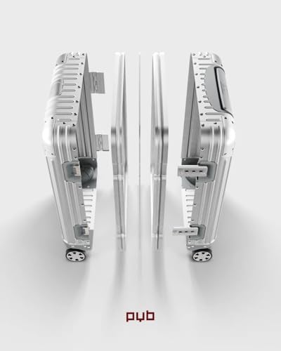 Image of PYB Autograph - Premium Full Aluminium Trolley Bags for Travel, Zipless Cabin 20 inch Suitcase with TSA Lock, Noiseless 360 Rotating 8 Wheels, Compression Pads and Divider (Silver)