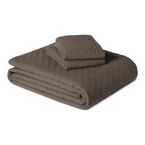 Image of Amazon Basics Brushed Microfiber Quilt Set, Extra Soft with Natural Texture, 3-Piece, Queen /Full, Brown