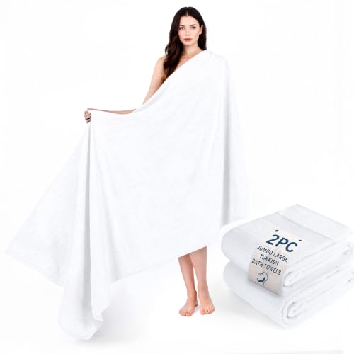 Image of Cotton Paradise 100% Cotton Turkish Towel Set, Soft Absorbent Quick Dry, 2 Piece 35x70 Bath Sheet Set, Snow White