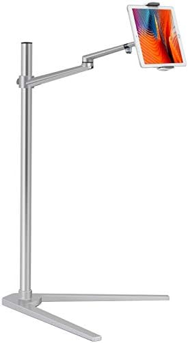 Viozon Tablet Floor Stand,Cell Phone Holder Mount,Height&Angle Adjustable,Compatible with 4.5-13" Devices, iPhone 12, iPad Air/Pro/Mini,Galaxy Tab, Aluminum Alloy，V Base,Bedside,Kitchen,Couch(Silver)