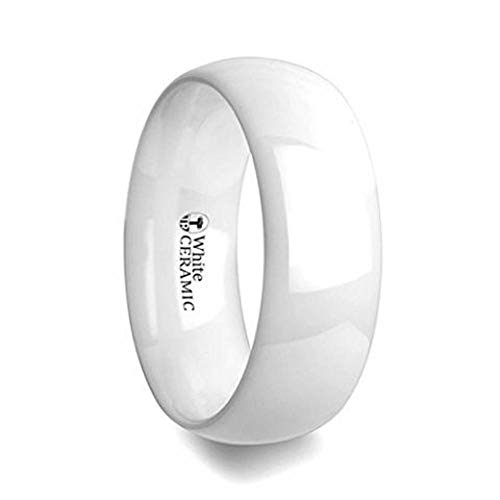 Thorsten IVORY Domed Polish Finished White Ceramic Ring 8mm Wide Wedding Band with Custom Inside Engraved Personalized
