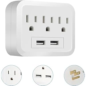 Outlet Extender-Surge Protector-Multiple Plug 3 Outlet Power Strip-Wall Mount Outlet Splitter (White)