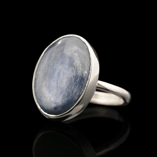 Natural Kyanite Crystal Ring Anti-Tarnish 925 Sterling Silver Oval Solitaire Gemstone Dainty Cancer Serenity Statement Ring Handmade Turkish Fine Jewelry3
