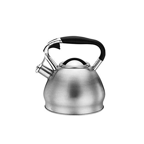 Teekanne Haushaltsherd Pfeife Heißes Wasser 304 Edelstahl Große Kapazität Verbrühschutz Griff Induktionsherd Gasherd Silber 3L P, für Zuhause, Büro,