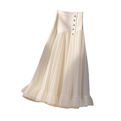 Women's High Waist Pleated Skirt A-line Patchwork Net Yarn Vintage Long Dress Casual Maxi Skirts
