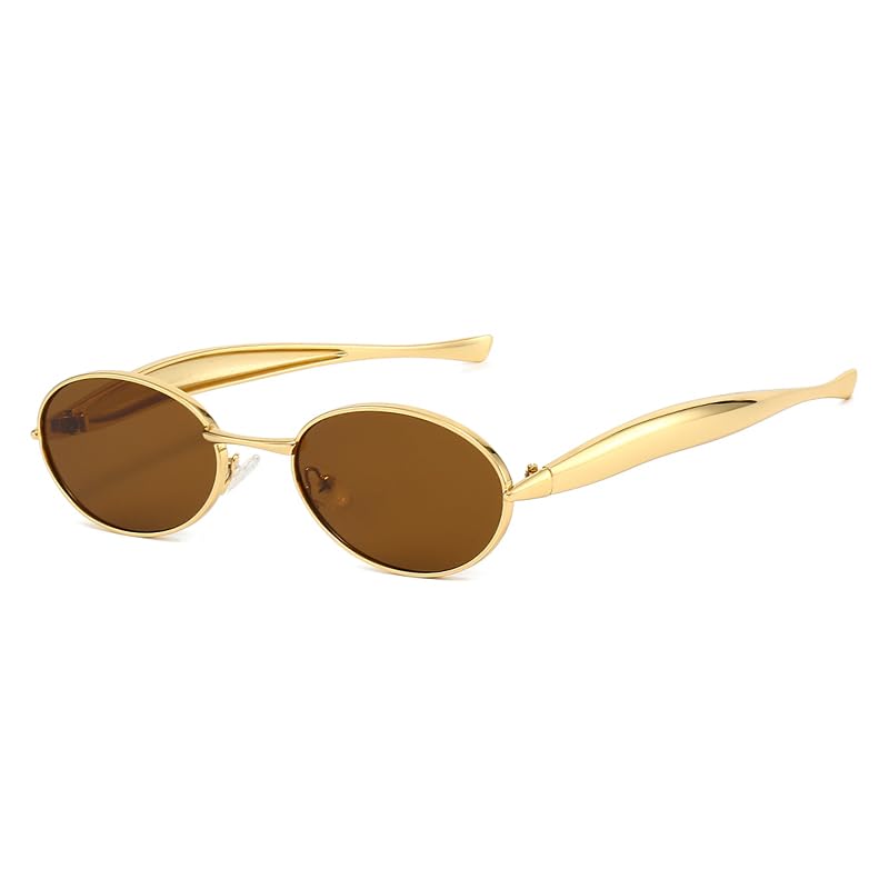 Retro Oval Sunglasses for Women Men - Vintage 90s Y2K Style Small Gold Frame Shades, UV400 Tinted Lens