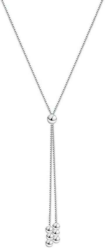 XFSRG Collar de Plata Mujer Elegante y Moderno Cadena Larga con Colgante de Bolas Joyería Fina para Mujeres Ideal para Regalos Originales y Especiales
