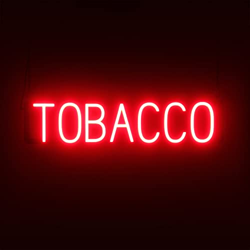 Image of SpellBrite LED Neon TOBACCO Sign for Business - Red, 29 inch x 6 inch | Ultra-Bright Click-Together Signage for Smoke Shops, with Visibility from 500 Feet - 8 Animations, 6 Brightness Settings