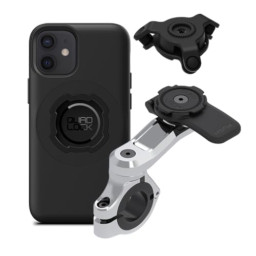 Image of Quad Lock Motorcycle Handlebar Phone Mount PRO Chrome with Vibration Dampener and MAG Phone Case for iPhone 12 Mini