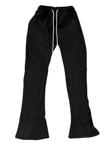 SHENHE Men's Flare Sweatpants Y2K Stacked Drawstring Waist Streetwear Vintage Sweat Pants Open Bottom