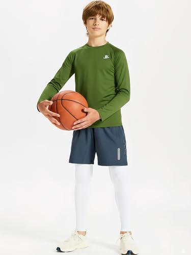 Image of DEVOROPA Youth Boys Compression Shirt Long /Short Sleeve Football Baseball Undershirt Quick Dry Kids Sports Baselayer Crewneck