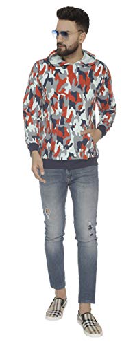 Image of Veirdo Men's Stylish Fleece Hooded Sweatshirt - Camouflage (XX-Large, Multi-Coloured)