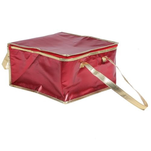 DONFAMDS Bolsa Térmica para Alimentos Pequeños 35x35x20 Cm Bolsa Porta Alimentos Reutilizable de Tela No Tejida Cremallera para Picnic Trabajo y Compras Color Rojo Ribete Dorado