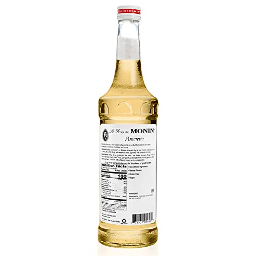 Monin - Amaretto Syrup, Almond-Caramel Cookie Taste, Natural Flavors, Great for Coffees, Lattes, Cocktails, and Mocktails, Non-GMO, Gluten-Free (750 ml)