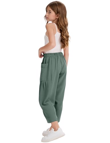 Image of COZYPOIN Girl's Wide Leg Pants Elastic Waist Loose Fit Flowy Casual Beach Palazzo Harem Trousers with Pockets 5-14 Y