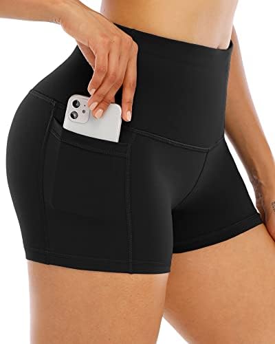 LZYVOO Spandex Shorts for Women with Pockets,Women's High Waisted Yoga Workout Booty Shorts(3" Black-S)