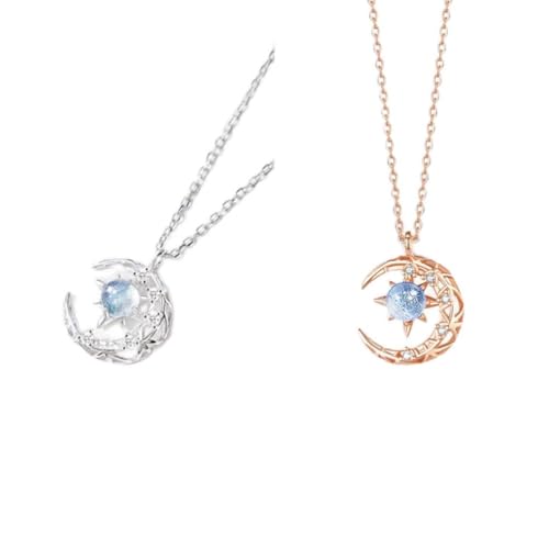 Yechiry Collar de Luna y Estrella, Colgante de Plata 925, Joyería para Mujer con Diseño Romántico de Luna Tallada para Novia, Esposa, Madre, Hija, Día de San Valentín, Cumpleaños (SILVER)