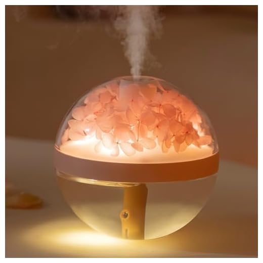 Humidificador de aire de diseño inalámbrico, diseño de flor eterna, máquina de niebla fría de 270 ml, lámpara blanca cálida, recargable por USB (rosa)