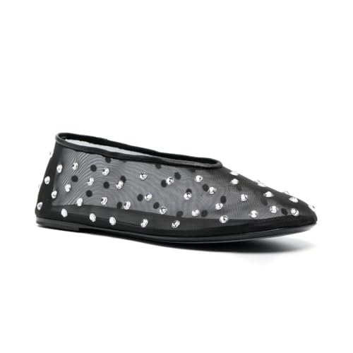 Image of Arqa Crystal-Embellished Mesh Flats Rhinestone Ballet Flat Slip On Ballerina Shoes Comfortable Casual Gauze Shoe