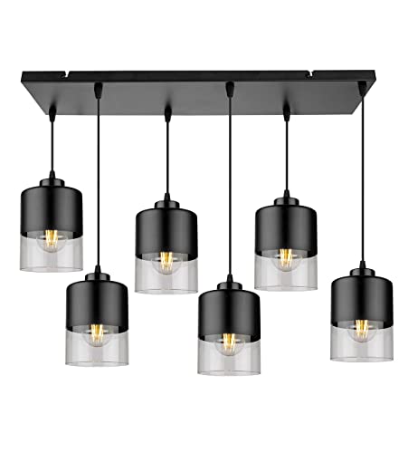 Light-Home Abat Jour Suspension Luminaire Lustre Industriel Roma - Moderne Lustre pour Chambre Salon et Cuisine - en Metal et Verre - À 6 Lumières Cover