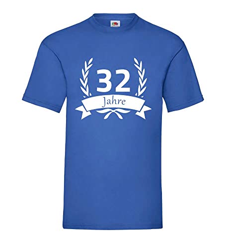 T-shirt bleu roi homme 32 ans couronne de laurier grande taille XXXL