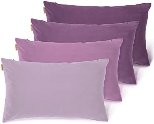 Tayis Purple Lumbar Throw Pillow Covers 12x20 inch Set of 4, Velvet Soft Solid Decorative Square Accent Couch Pillows Cover Decor for Sofa Couch Bed Car Home