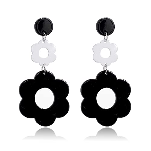 70s Earrings for Women White Acrylic Earrings Acrylic Leopard Earrings Dangle Simple Retro 70s Jewelry (Black)
