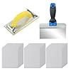 Set Spatola e Levigatura, Spatola per Superfici in Acciaio Inox 20.3 × 13.1 cm + Levigatrice Manuale in Ferro + 30 Fogli Carta Vetrata per Muro, per Applicare, Stuccare, Levigare Cartongesso (Argento)