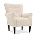 Belleze Modern Accent Chair Roll Arm Linen Living Room Bedroom w/ Wood Leg (White)