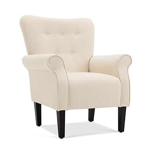 BELLEZE Modern Accent Chair, High Back Armchair, Upholstered Wingback Side Chair, Padded Single Sofa with Wooden Legs for Living Room, Bedroom - Beige