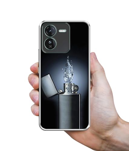 Image of Casotec Water Lighter Design Printed Silicon Soft TPU Back Case Cover for iQOO Z9 5G, Black