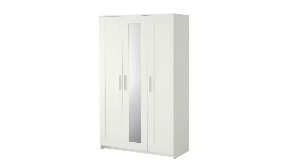 YOUMEPRIME Particleboard Brimnes Wardrobe With 3 Doors, White, 117X190 Cm (46X74 3/4")