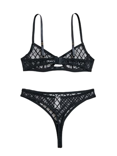Image of Lilosy Sexy Mesh Sheer Underwire Push Up Lingerie Set Lingerie Set