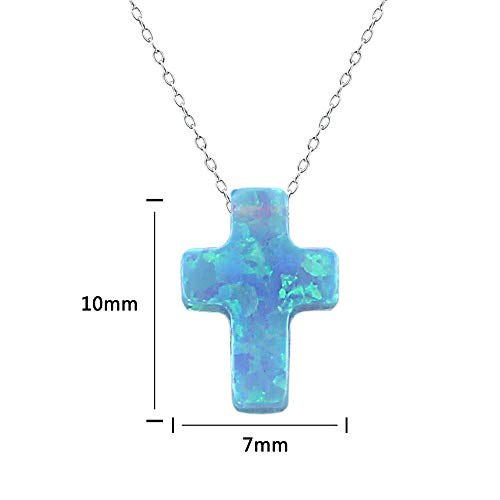 ZS Blue Opal Cross Pendant Choker Necklace Sterling Silver Charming Collar Necklace3